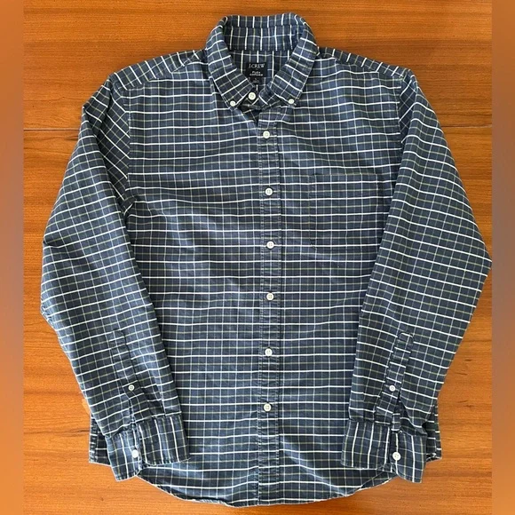 🔷 J.Crew Flex Oxford Button-Down Shirt – Navy Grid Check, Size L, Casual - Picture 2 of 10